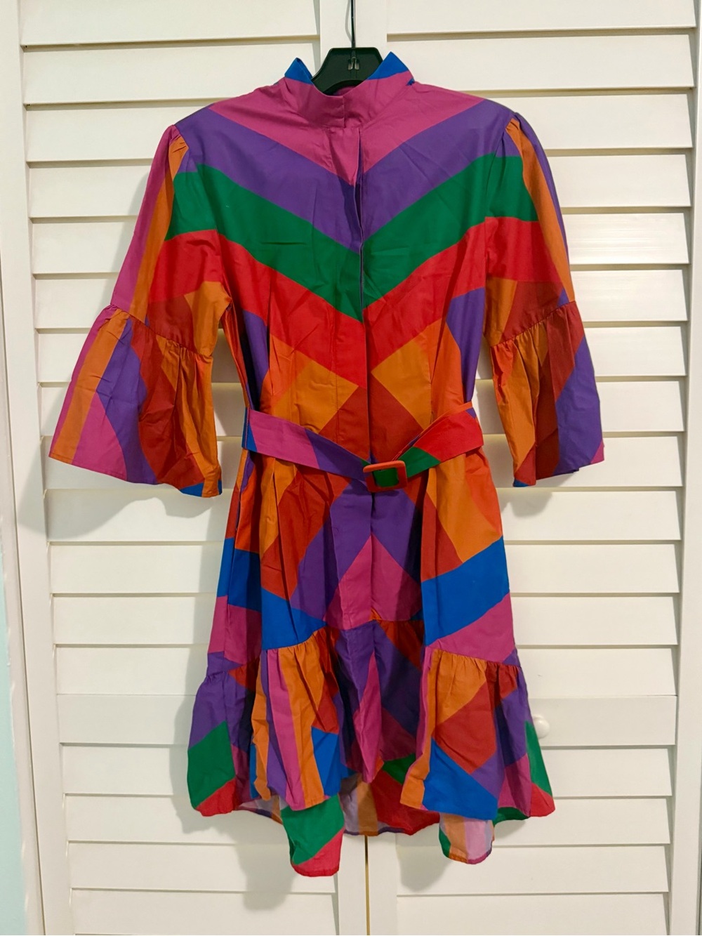 FARM Rio Multicolor Chevron Belted Midi Dress - Picture 2 of 8